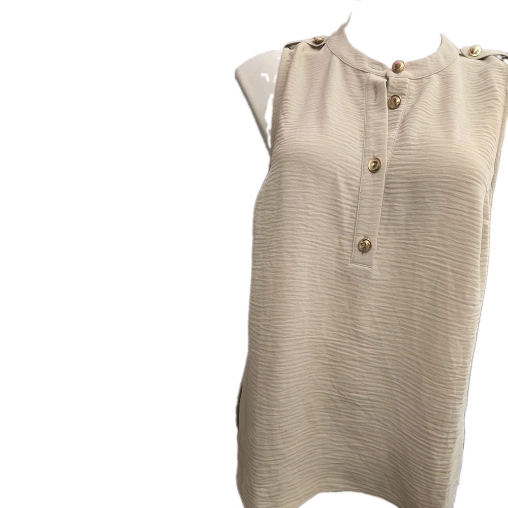 Women's Michael Kors Crinkled Textured Henley Blouse Sz S Dune Color